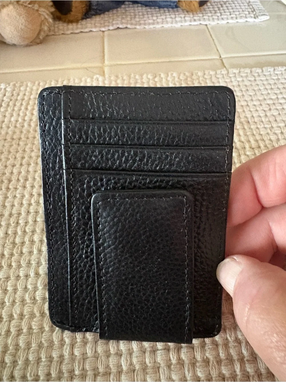 Black Men's ID Window Card Holder - Sleek Leather Accessory
